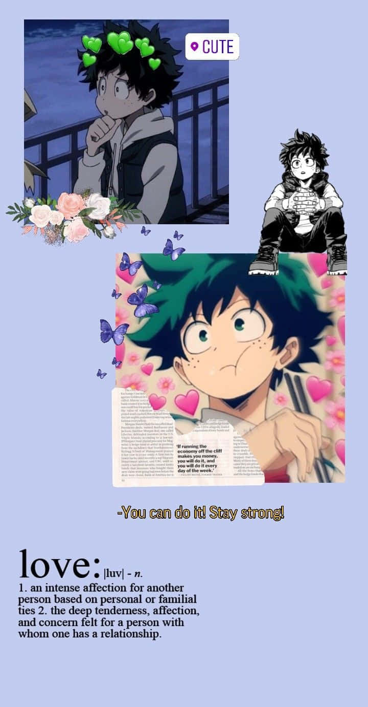 Cute Aesthetic Deku, green hair, hearts, HD Phone Wallpaper