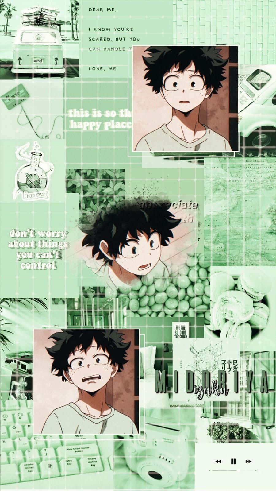 Cute Aesthetic Deku, mint green, anime character portraits, HD Phone Wallpaper