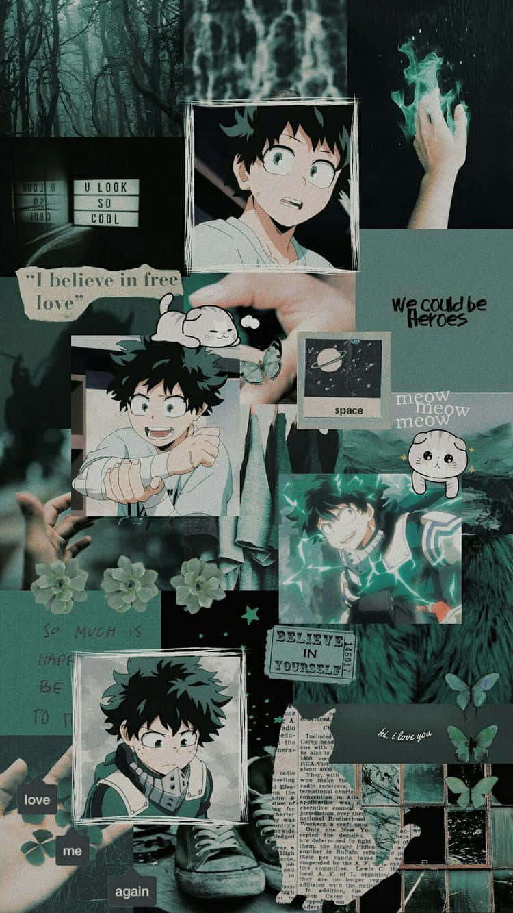 Cute Aesthetic Deku, teal-toned, anime collage, HD Phone Wallpaper
