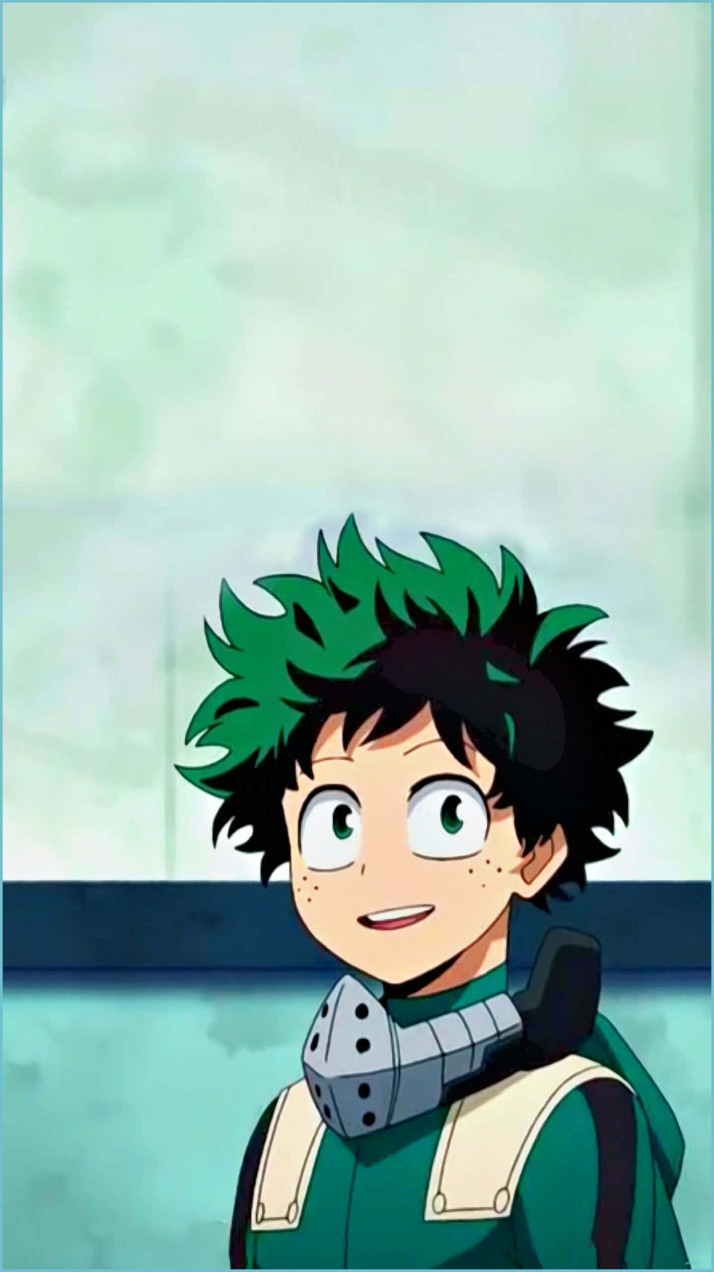 Cute Aesthetic Deku, spiky green hair, determined smile, 2K Phone Wallpaper