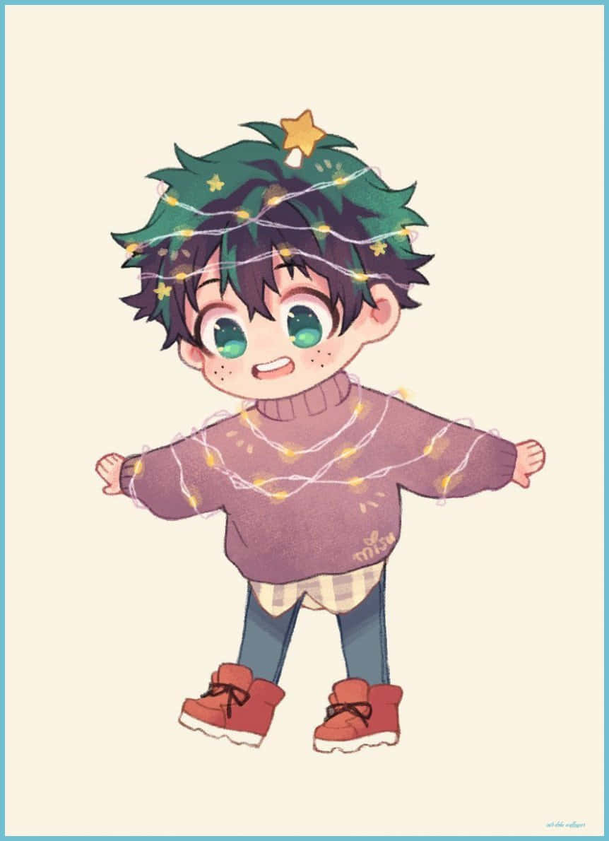 Cute Aesthetic Deku, green eyes, sweater, SD Phone Wallpaper