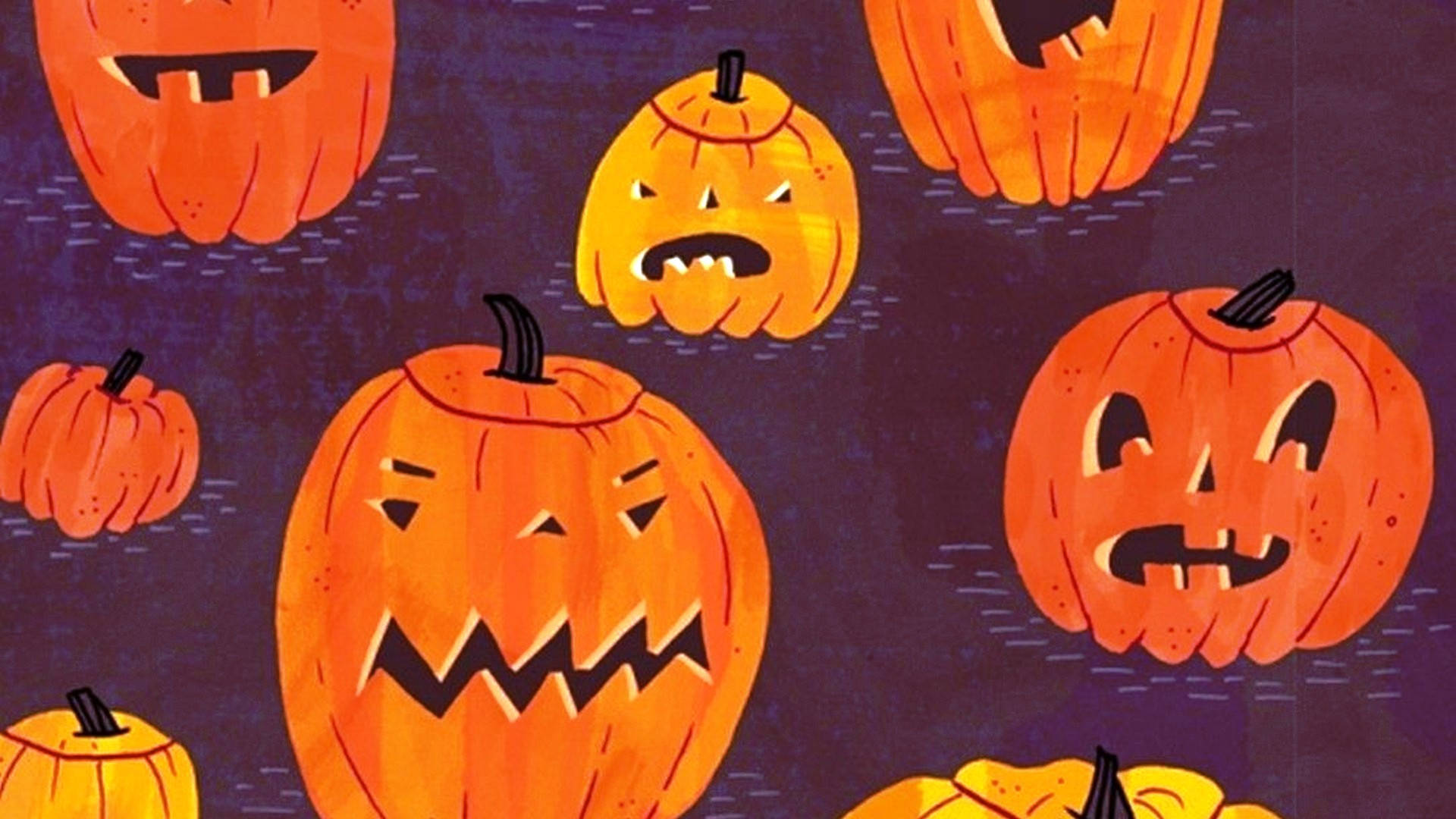 Cute Aesthetic Halloween, jack-o'-lanterns, spooky faces, Full HD Desktop Wallpaper