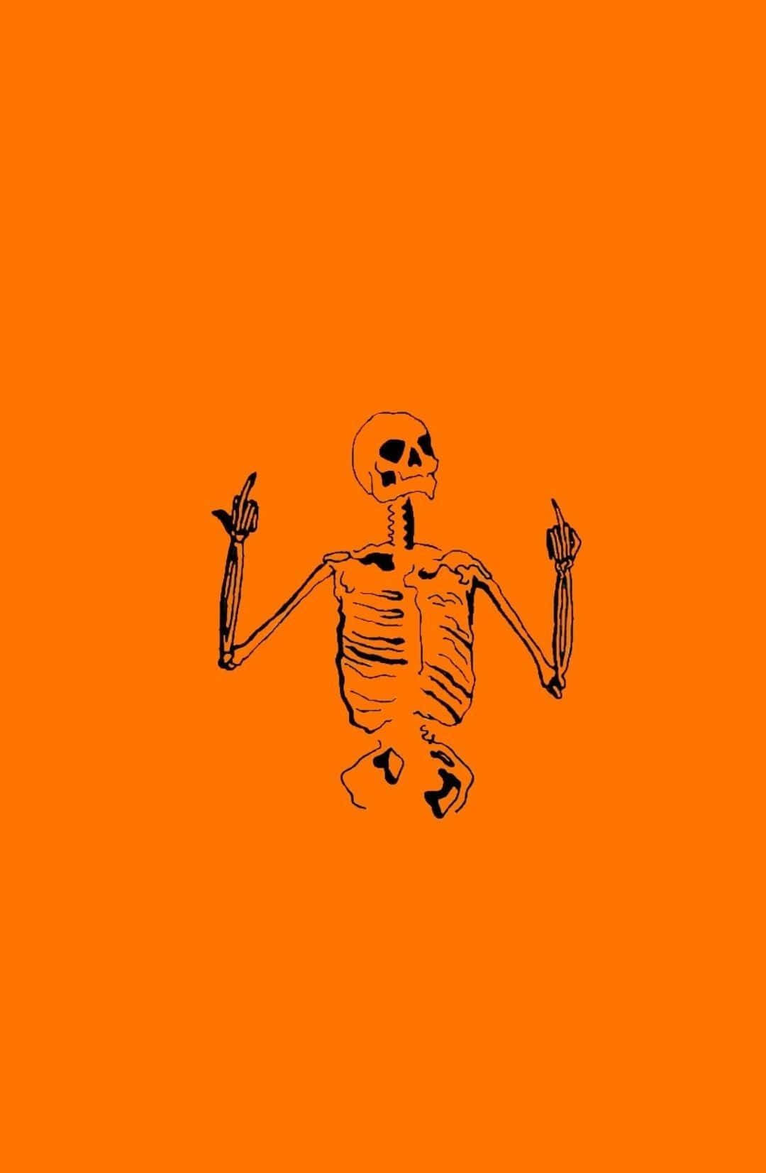 Aesthetic Cute Halloween Skeleton, orange, black line drawing, HD Phone Wallpaper