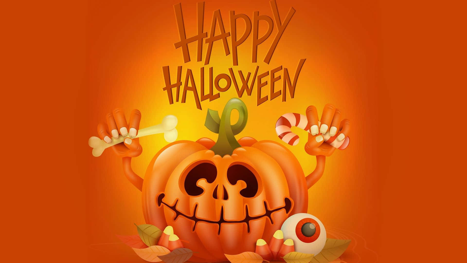 Aesthetic Cute Happy Halloween Pumpkin Greeting, cartoon jack-o'-lantern, arms, Full HD Desktop Wallpaper