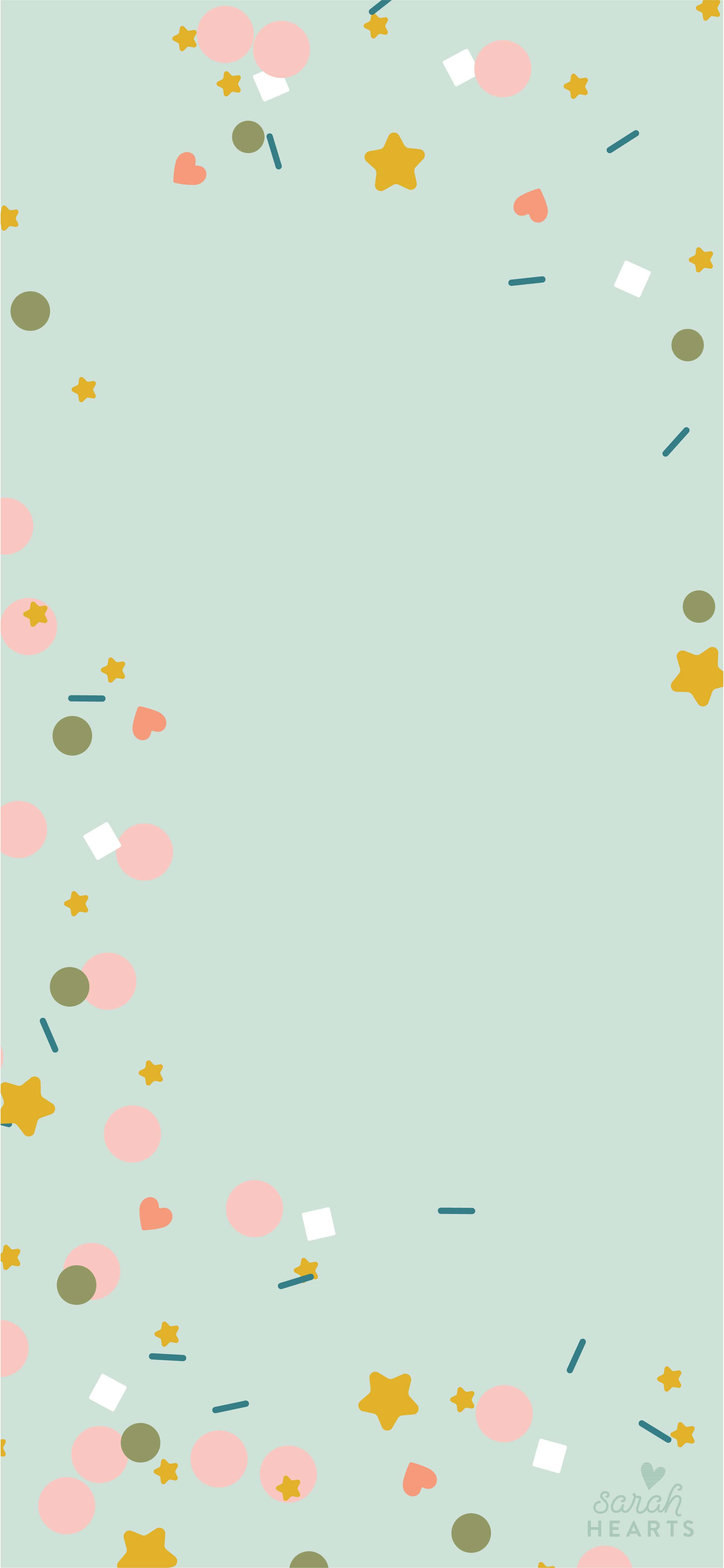 pastel mint, pink hearts, gold stars, 4K Phone Wallpaper