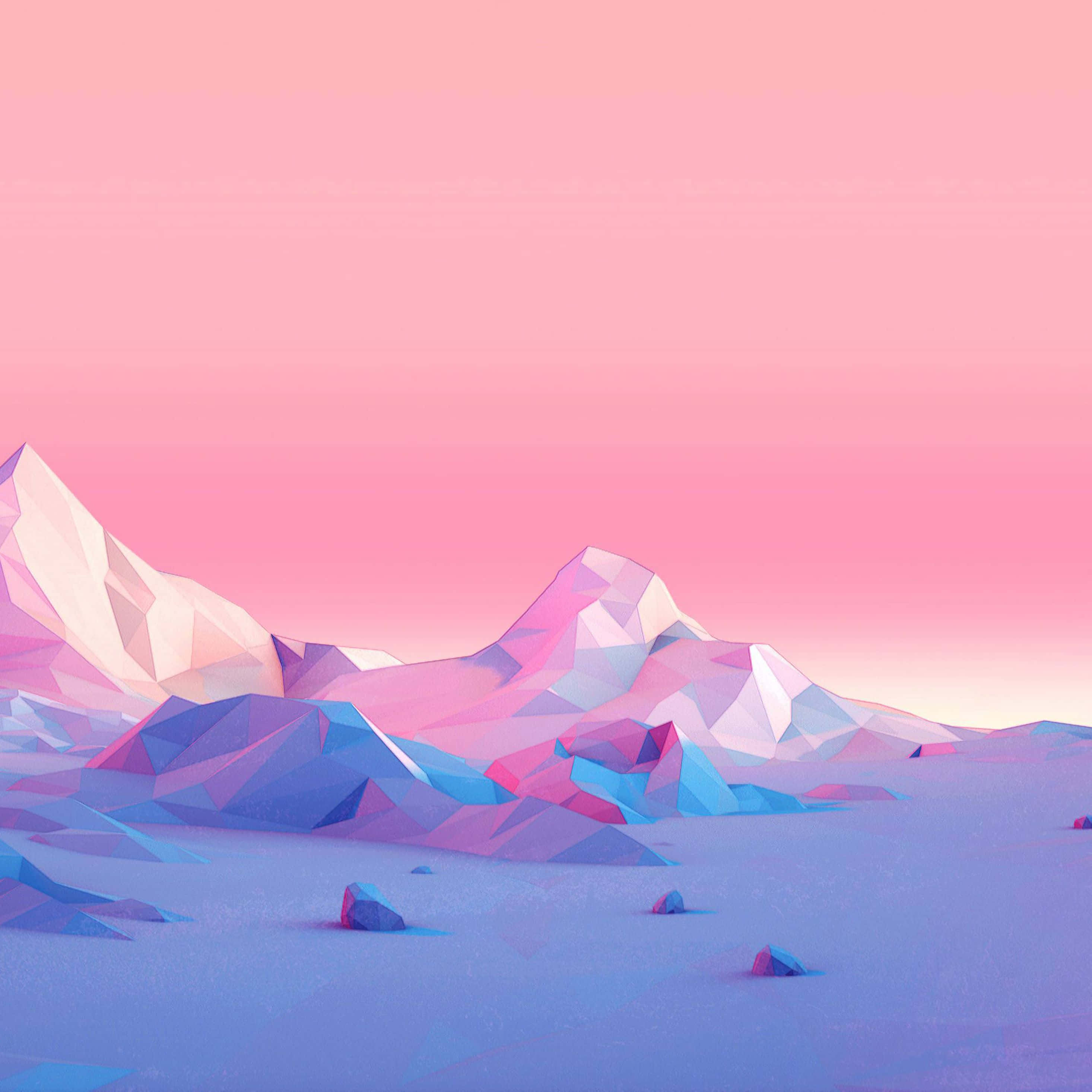 Pink iPad, iOS Aesthetic, low-poly mountains, 2K Desktop Wallpaper