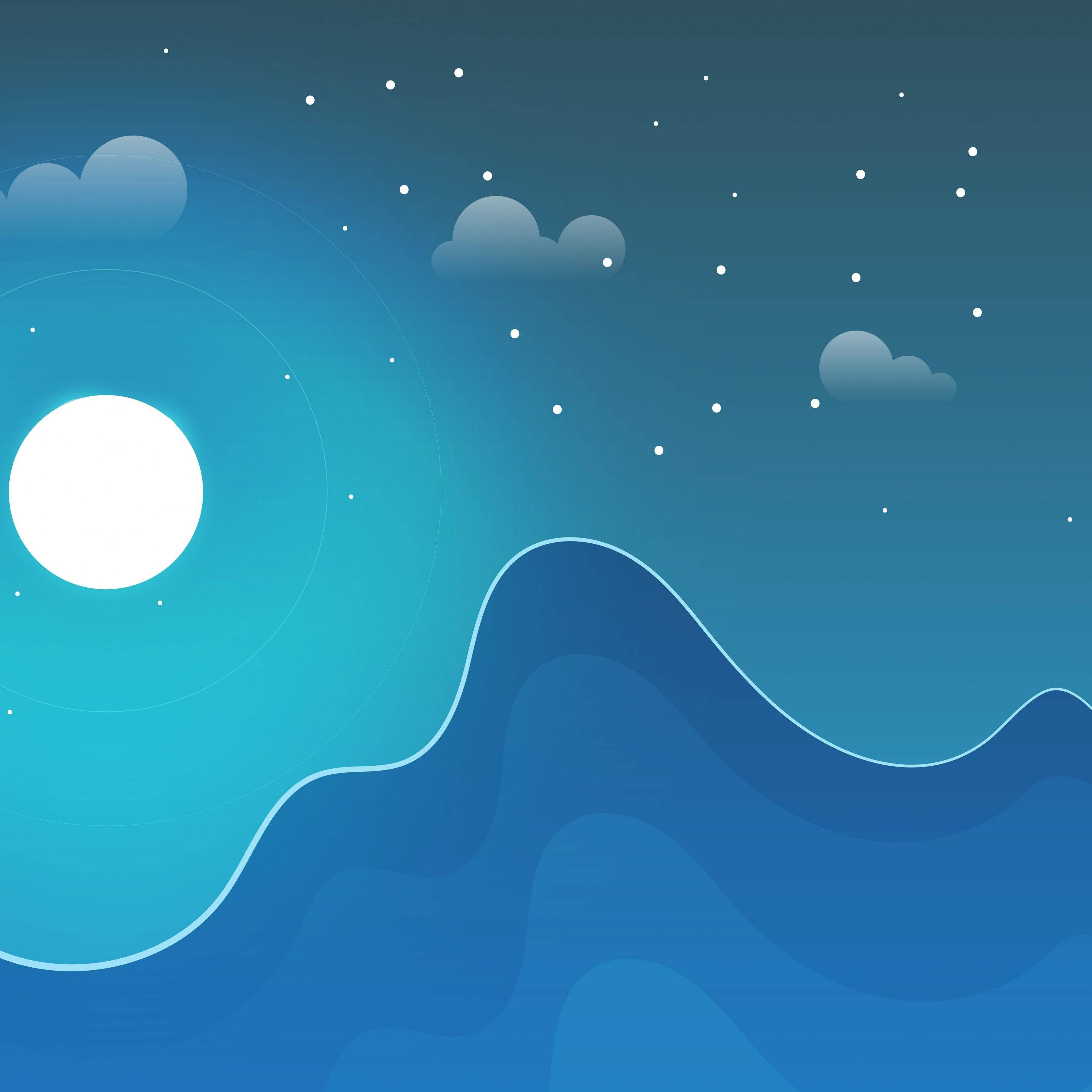Night Blue Aesthetic iPad, moon, stars, 2K Desktop Wallpaper