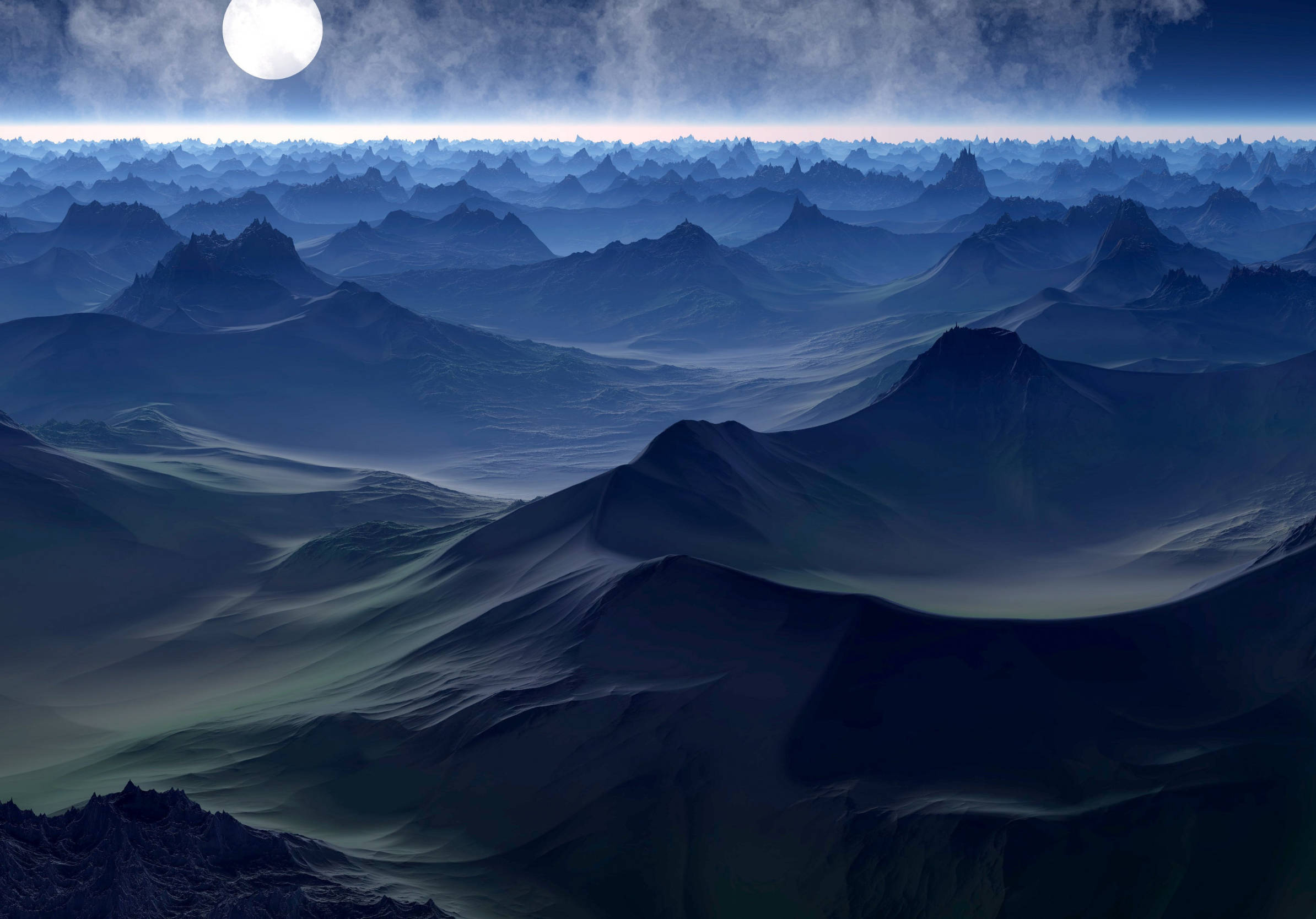 Aesthetic iPad, alien planet, moonlit mountain range, Full HD Desktop Wallpaper