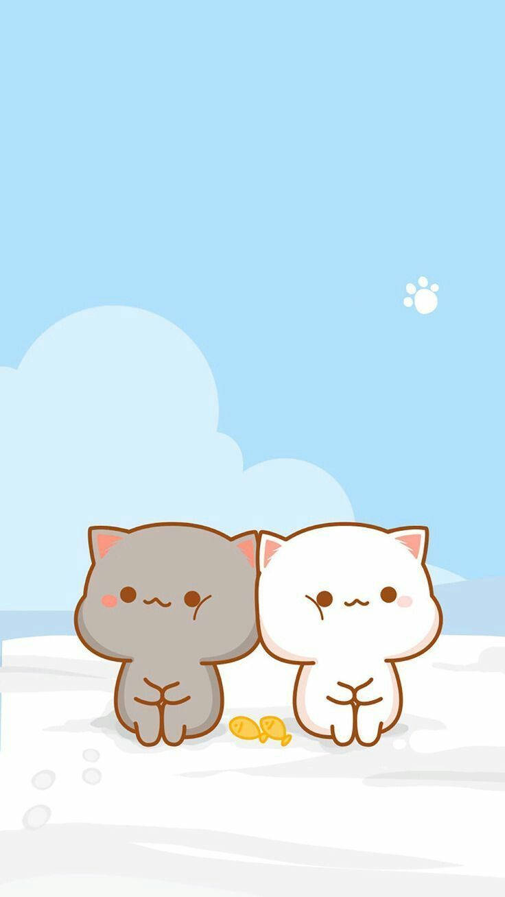 cute cat sticker aesthetic phone, cartoon cats, snowy ground, HD Phone Wallpaper