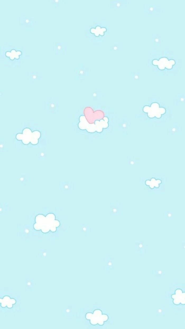pastel blue sky, fluffy white clouds, pink heart, SD Phone Wallpaper