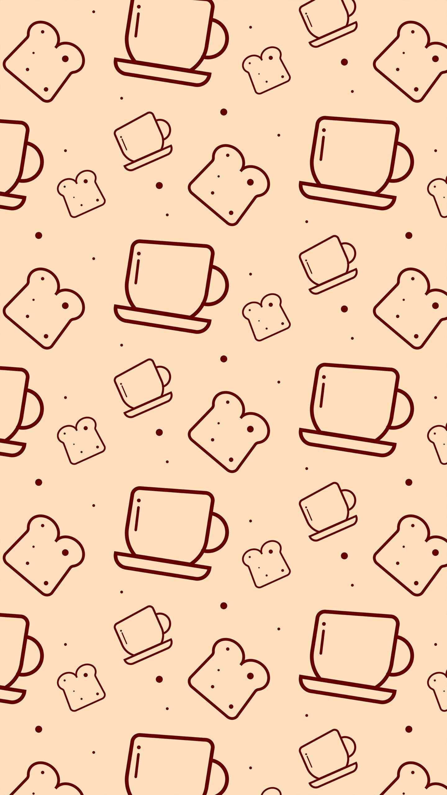 cute mug bread aesthetic phone, coffee cups, toast slices, 2K Phone Wallpaper
