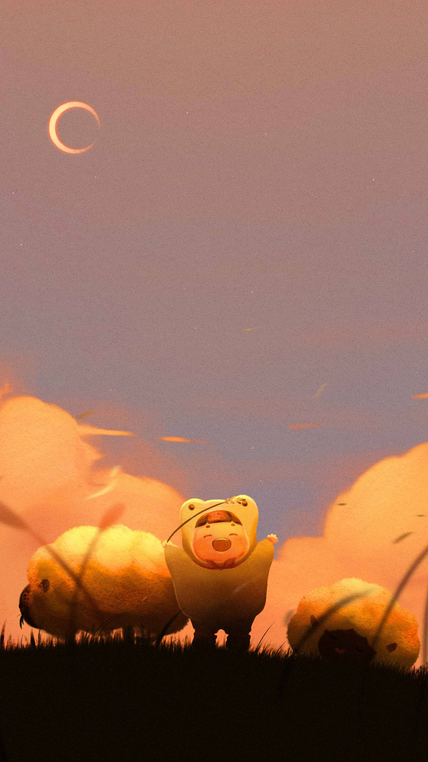 cartoon bear, fluffy costume, grassy hill, 2K Phone Wallpaper