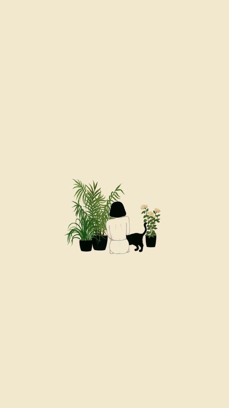cute aesthetic plant, minimalist illustration, person, HD Phone Wallpaper
