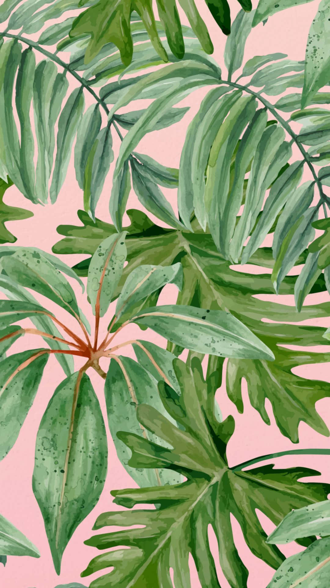 cute aesthetic plant, watercolor tropical leaves, shades of green, Full HD Phone Wallpaper