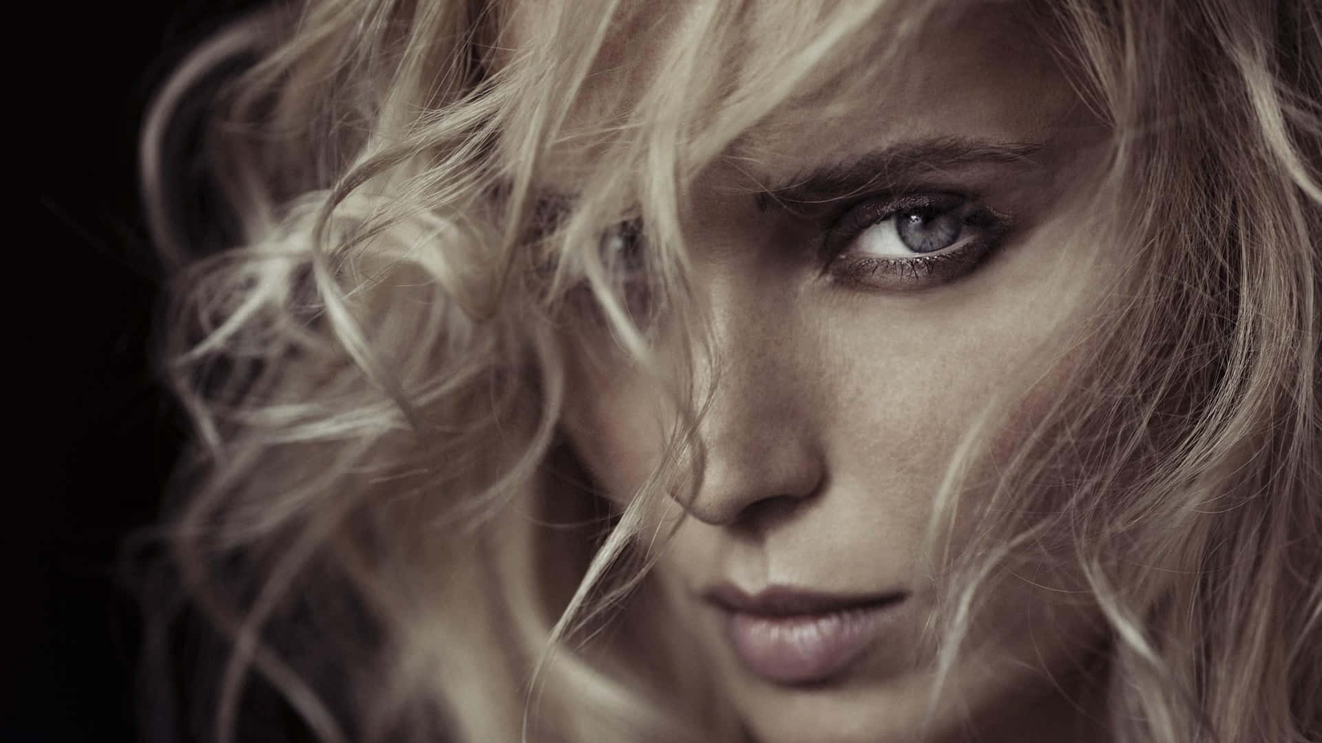 cute aesthetic teenage model portrait, tousled blonde hair, intense gaze, Full HD Desktop Wallpaper