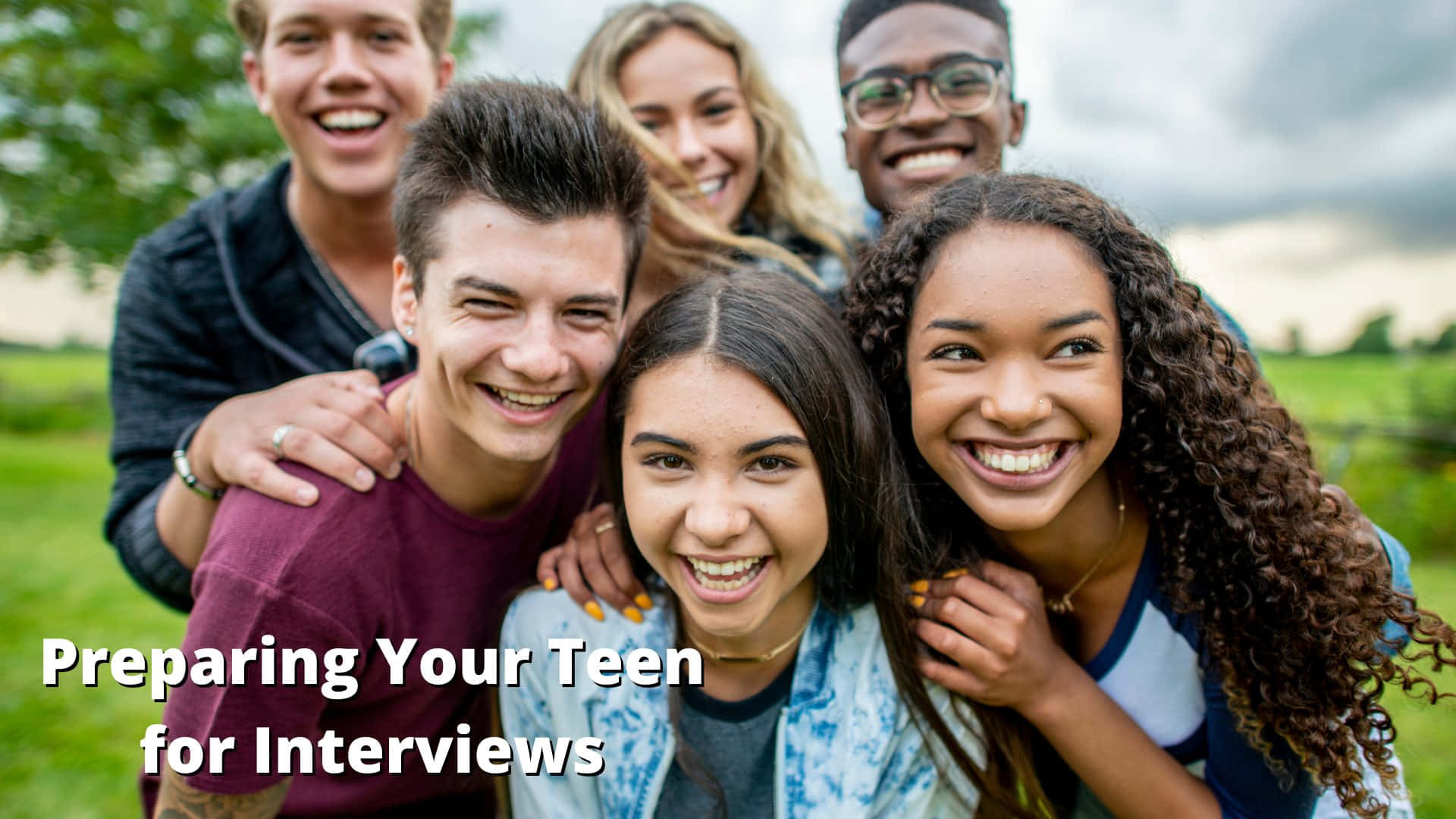 Cute Aesthetic Teenage, five smiling diverse teens, grassy field, Full HD Desktop Wallpaper