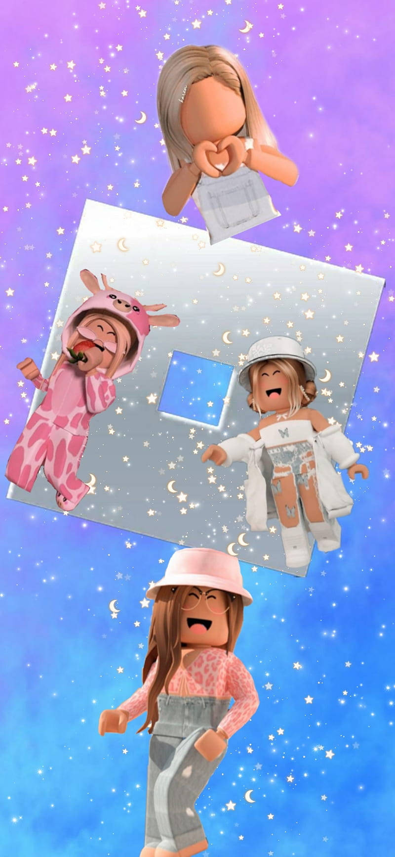Aesthetic Roblox Girls Collage, Roblox avatars, starry purple and blue sky, HD Phone Wallpaper