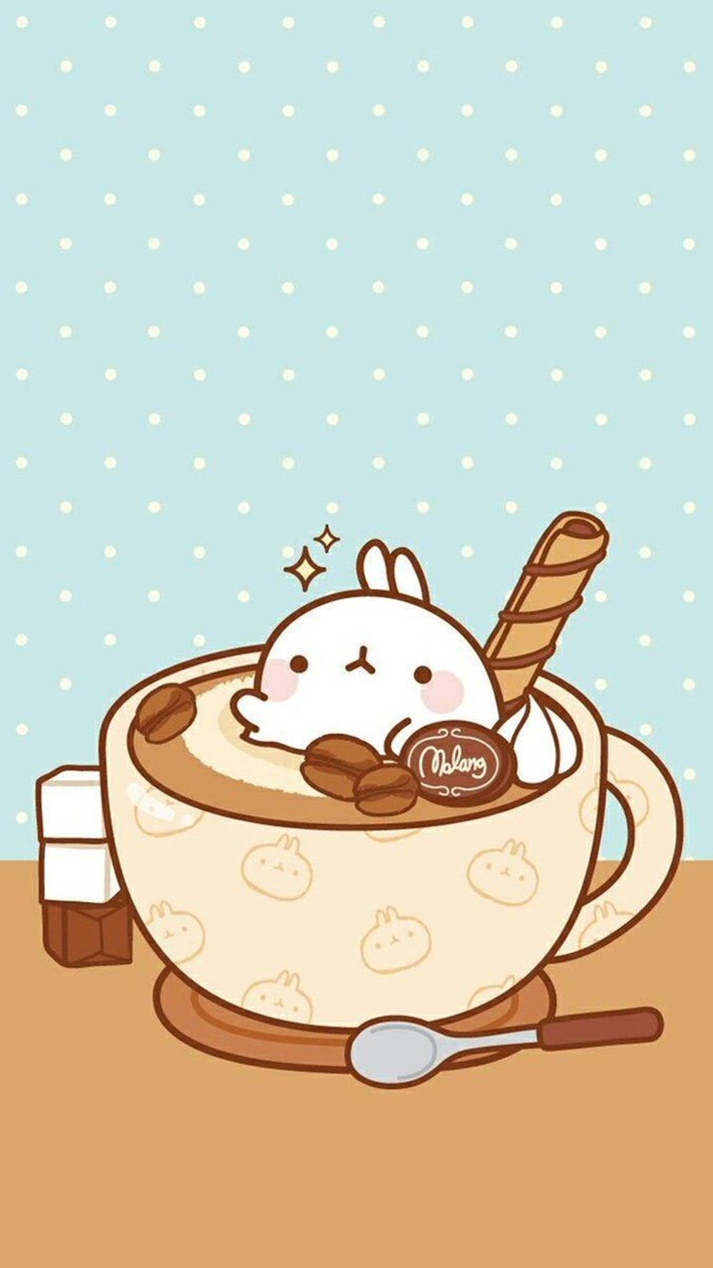 cute kawaii aesthetic, white bunny character, hot chocolate with marshmallows, HD Phone Wallpaper