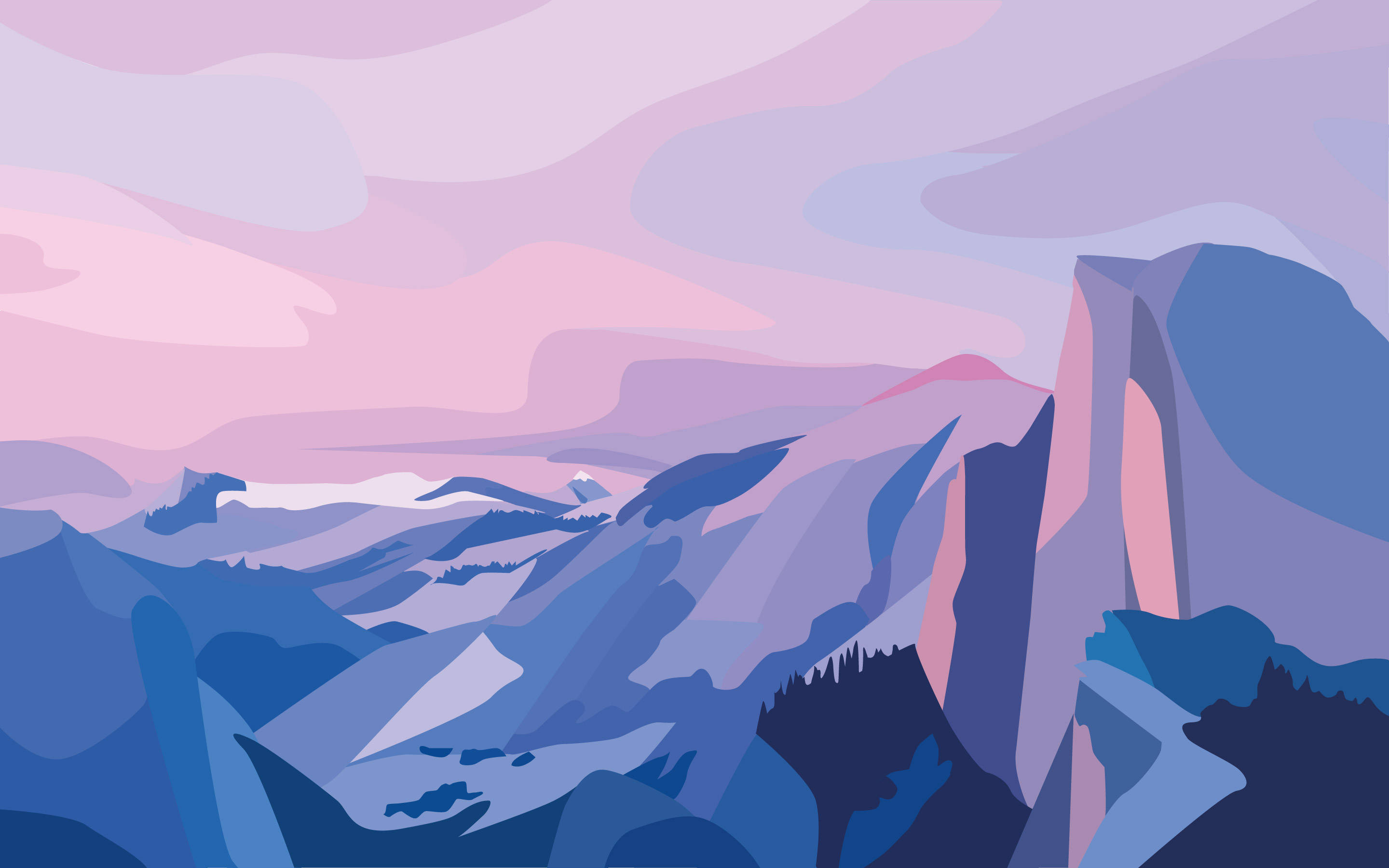 Cute Aesthetic, mountain range, soft pink and blue hues, 2K Desktop Wallpaper