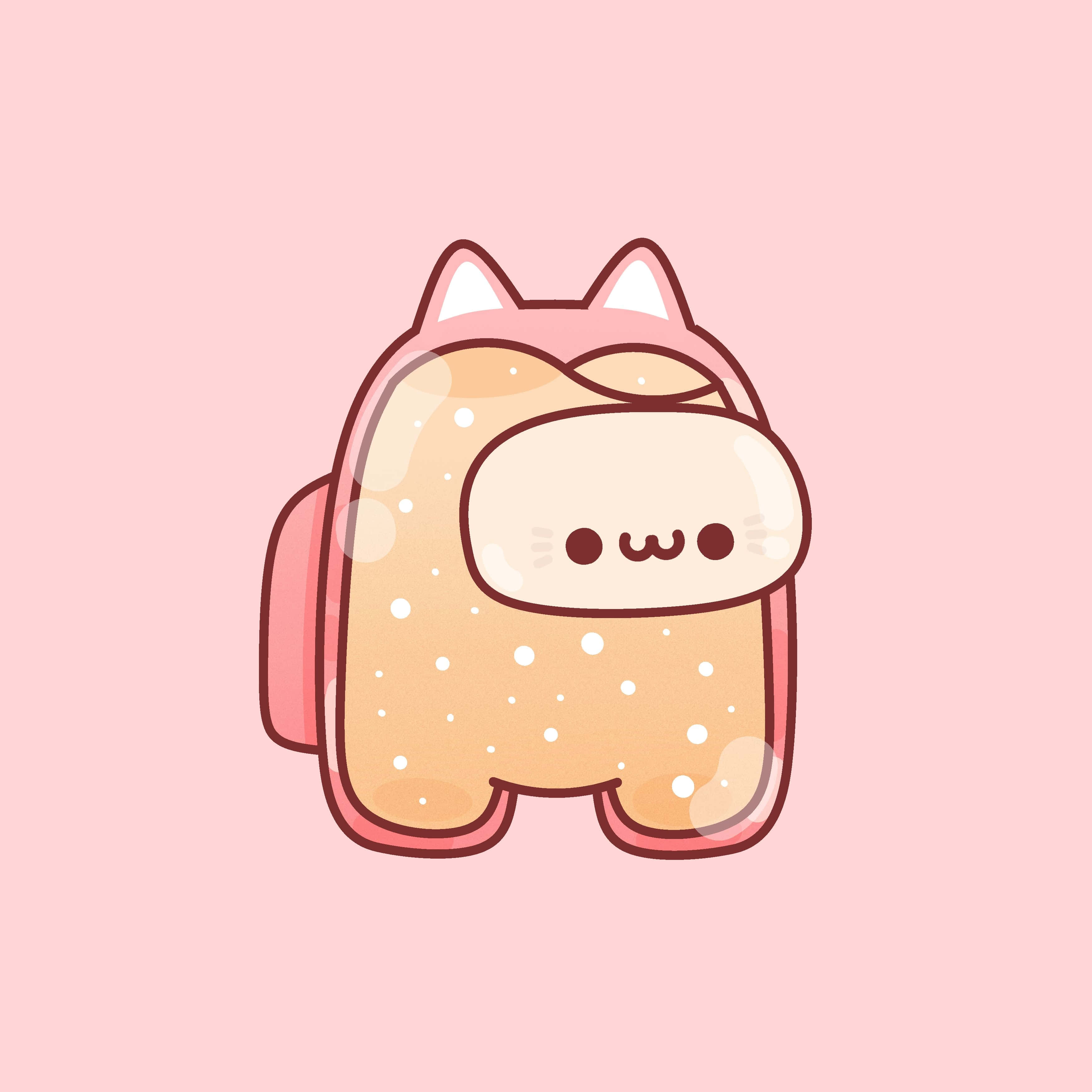 Cute Among US, pink cat-shaped character, white spots, 2K Desktop Wallpaper