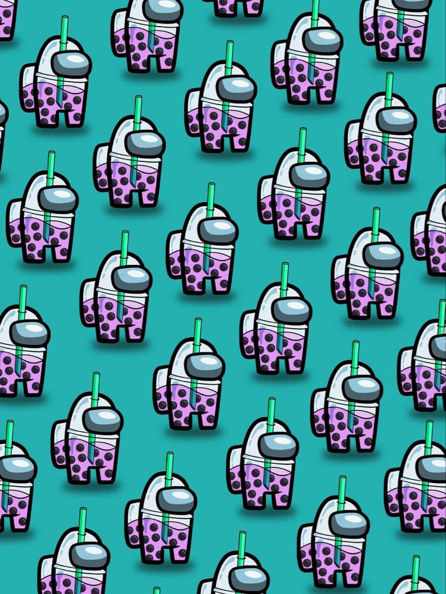Cute Among US, milktea bubble, purple bubble tea cups, SD Phone Wallpaper