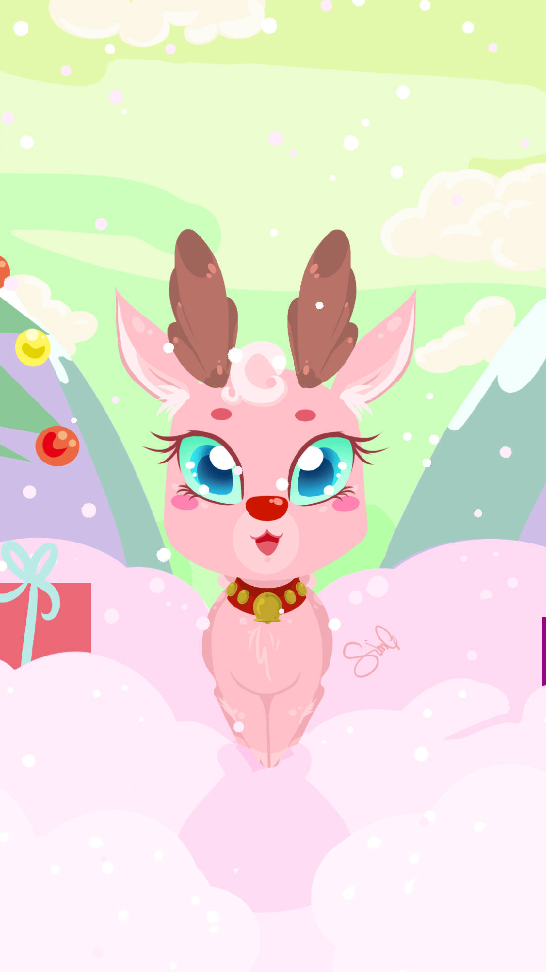 Cute Android, pink reindeer, blue eyes, Full HD Phone Wallpaper