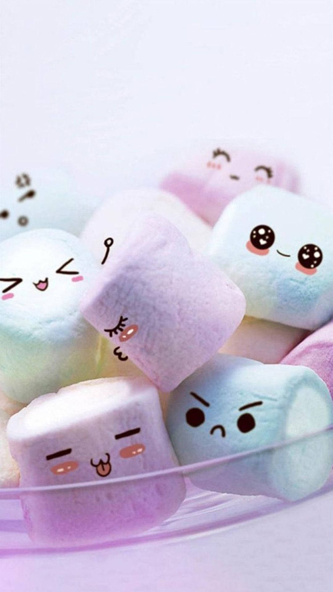 Marshmallows Cute Android, pastel marshmallows, cartoon faces, Full HD Phone Wallpaper