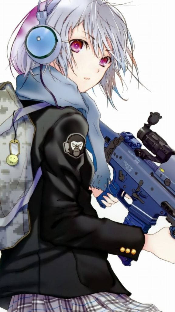 anime sniper, cute android, silver-haired, SD Phone Wallpaper