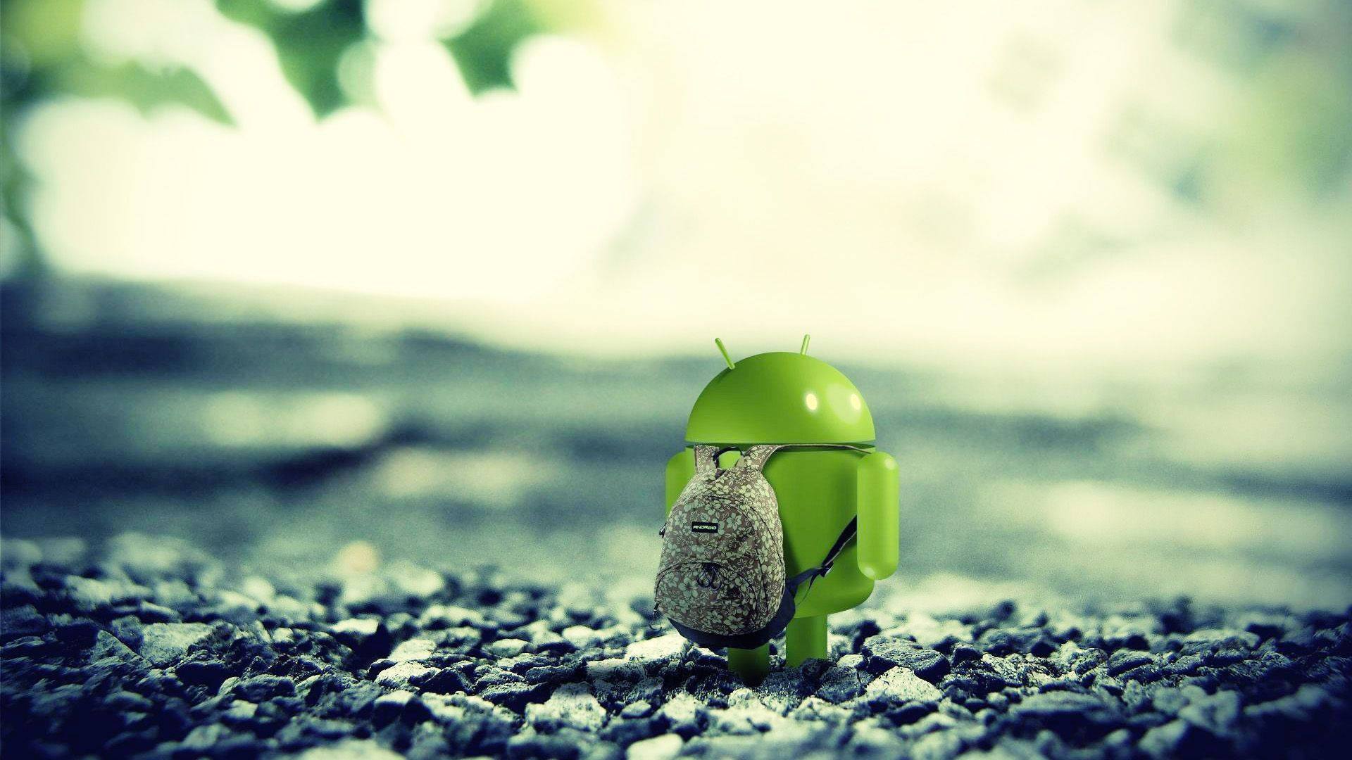 Android figurine, green, backpack, Full HD Desktop Wallpaper