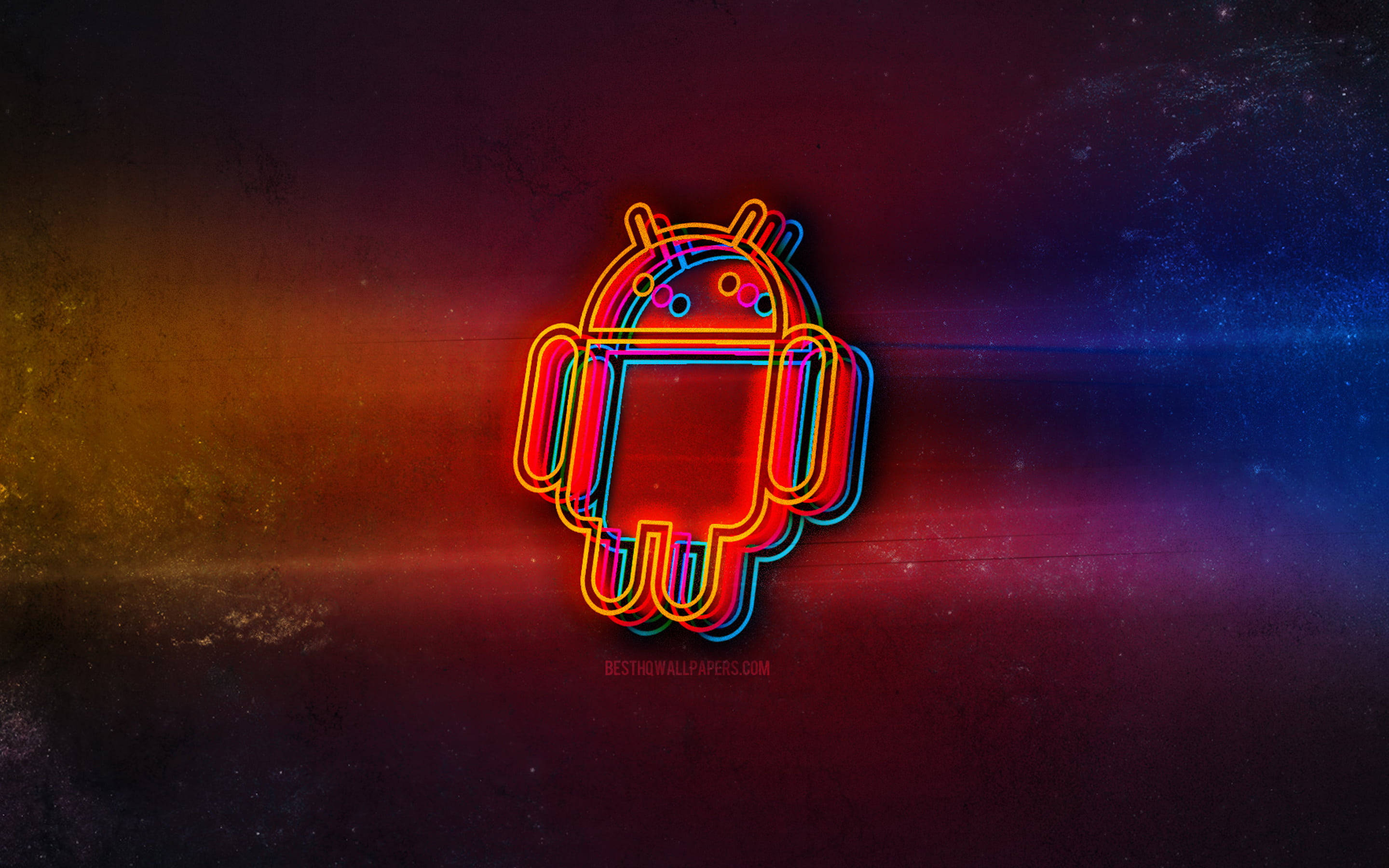 Android, glowing neon, cosmic gradient, 2K Desktop Wallpaper