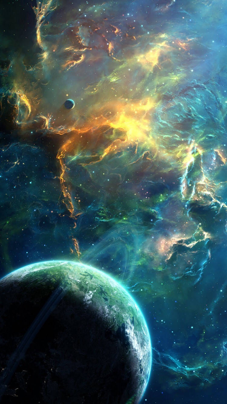 colorful galaxy, orange yellow, teal, HD Phone Wallpaper