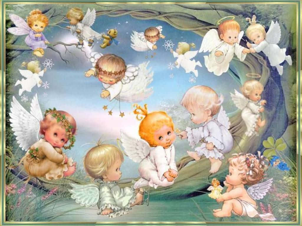 Cute Angels, cherubic angels, wings, SD Desktop Wallpaper