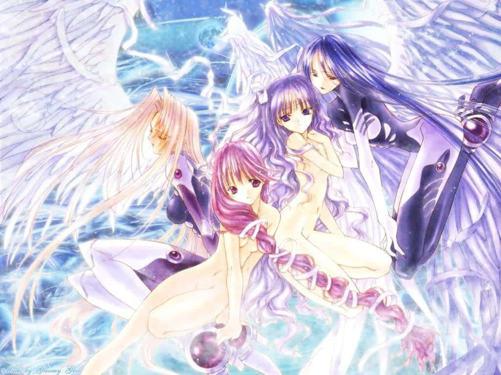 Cute Angels, anime girls, large wings, SD Desktop Wallpaper
