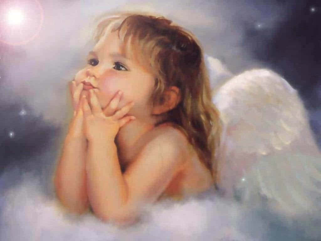 cute angels, angel wings, soft clouds, SD Desktop Wallpaper