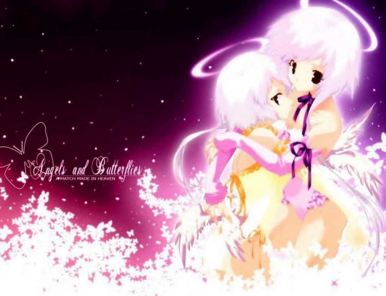 cute angels, pink halos, white hair, SD Desktop Wallpaper