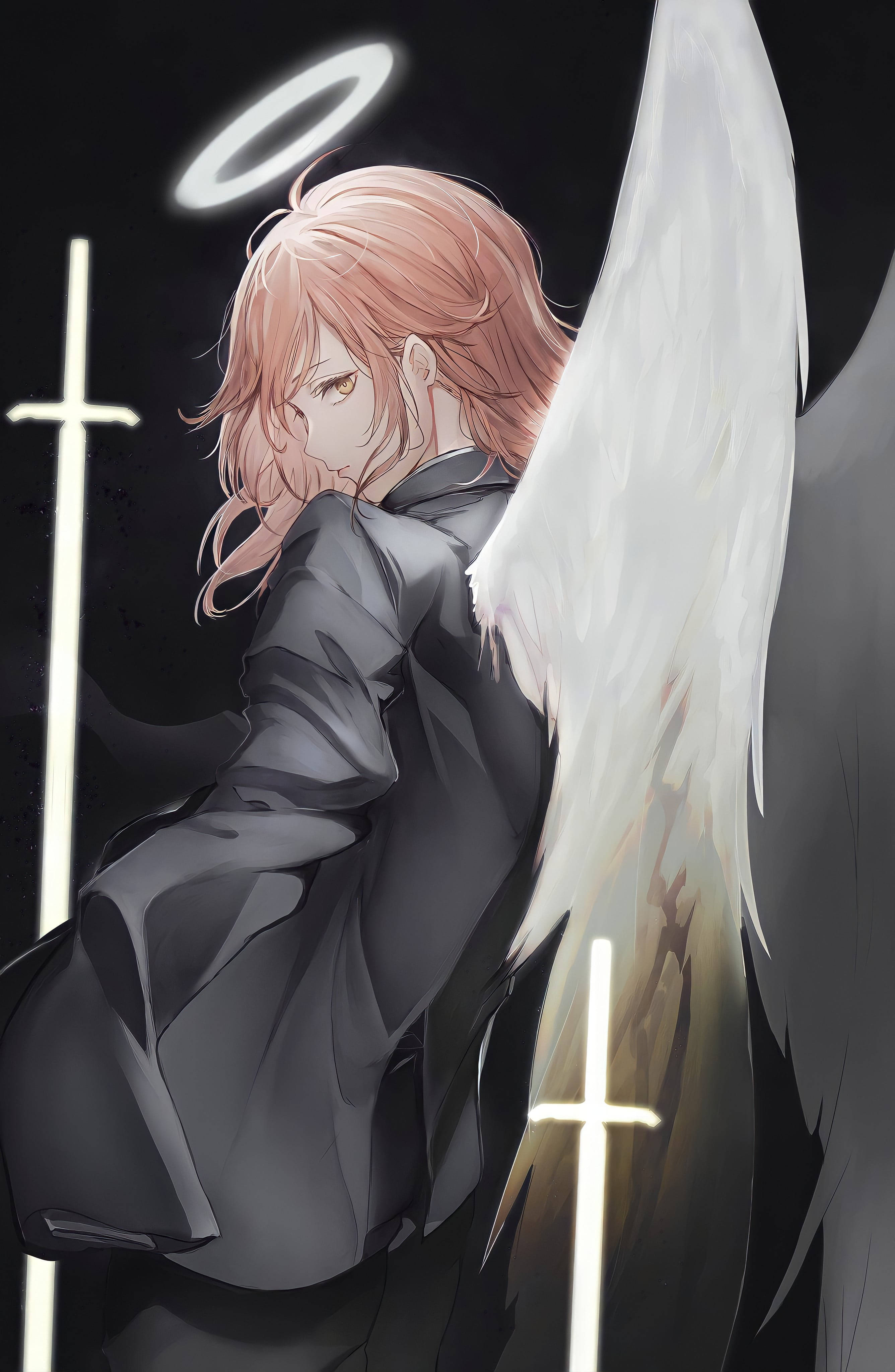 angel girl, peach hair, pink hair, 4K Phone Wallpaper