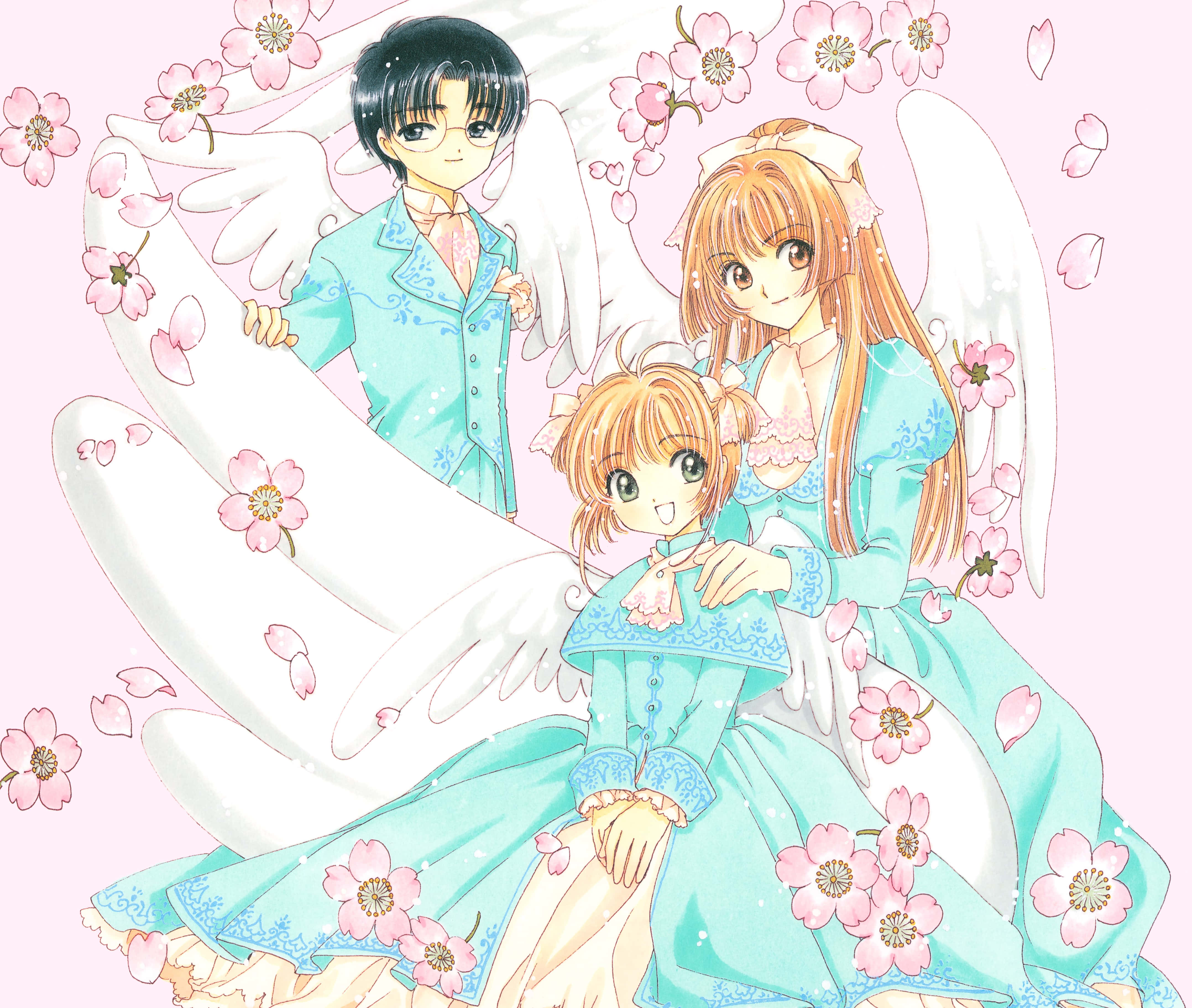 anime angels, turquoise dresses, white wings, 4K Desktop Wallpaper