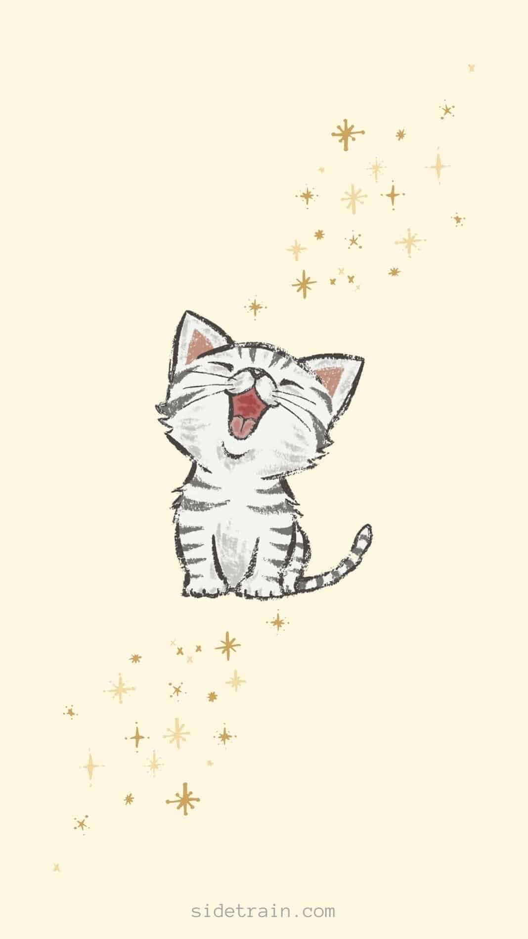 cute striped kitten, golden sparkles, soft cream background, HD Phone Wallpaper