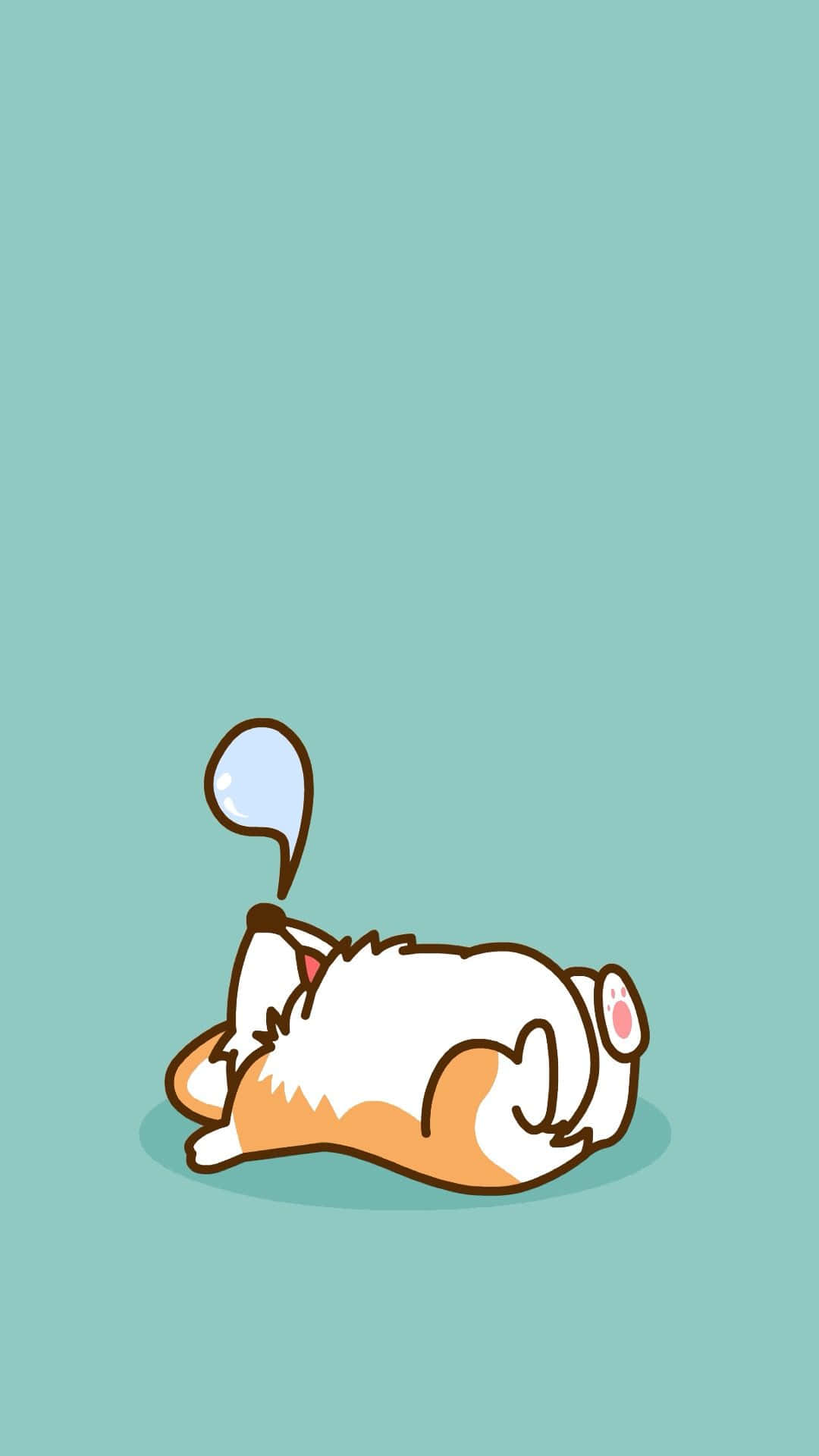 cute cartoon corgi, solid teal background, thought bubble, Full HD Phone Wallpaper