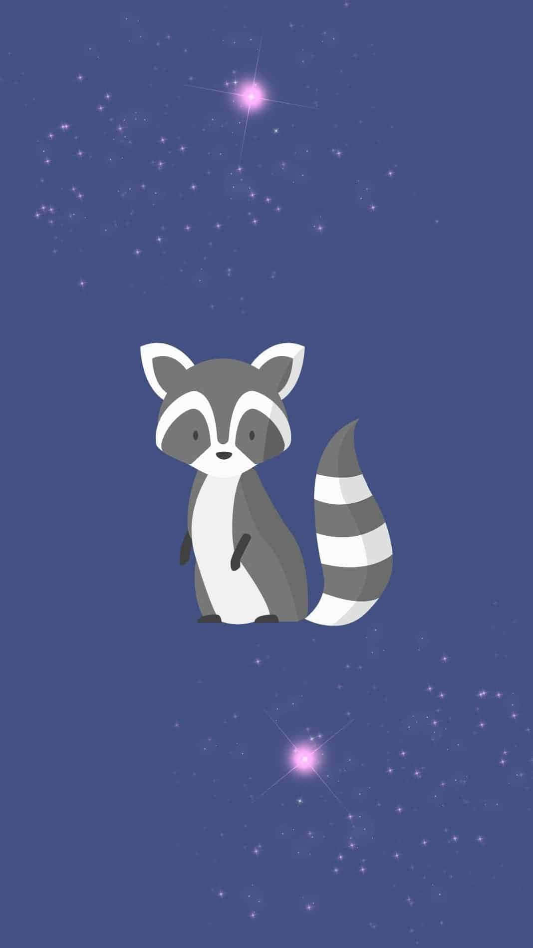 cute animal iphone, cartoon raccoon, starry purple night sky, HD Phone Wallpaper