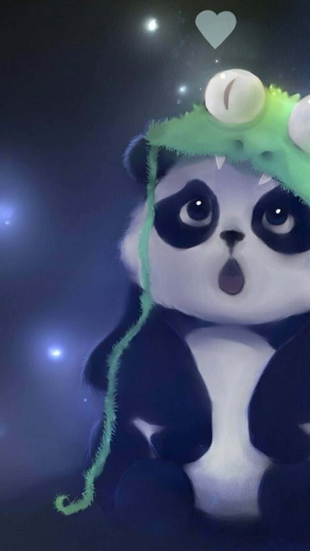 Cute Animal iPhone, panda, green monster hat, Full HD Phone Wallpaper