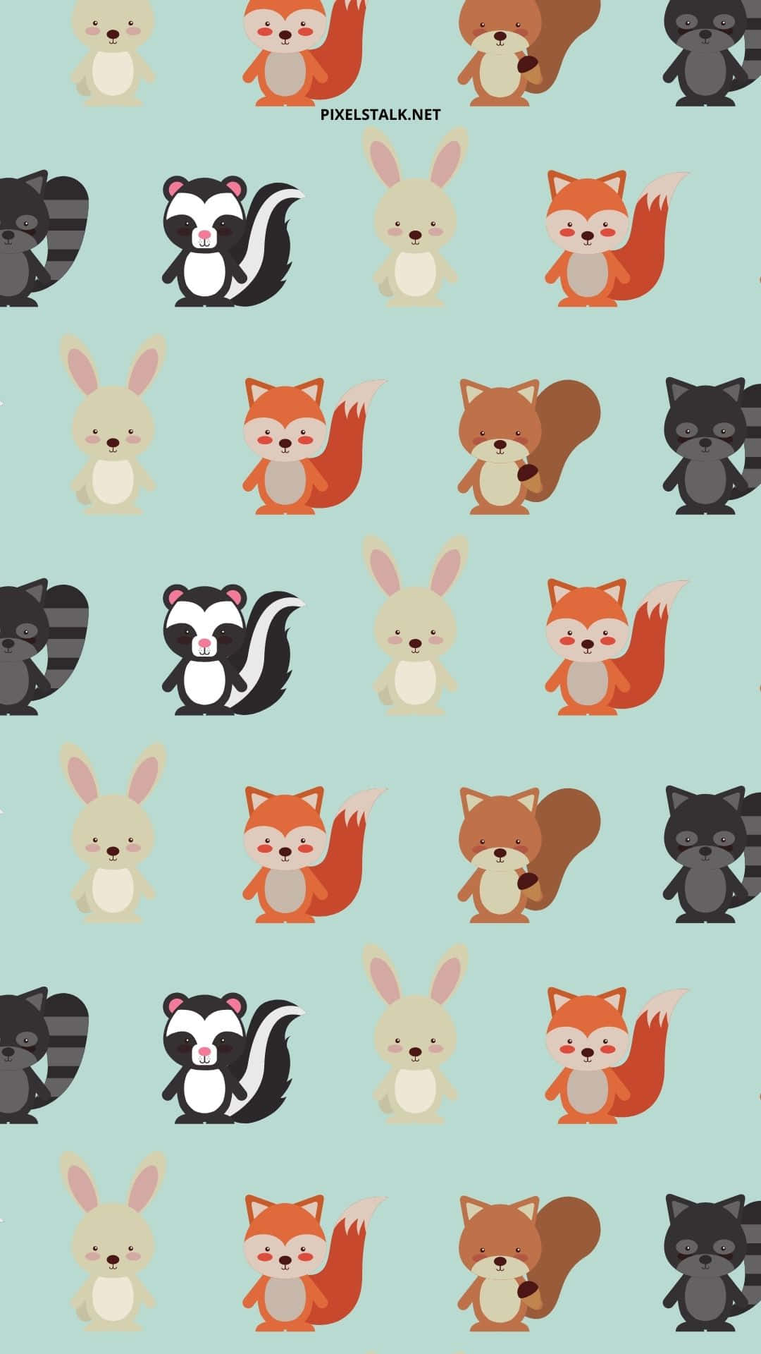 cute cartoon forest animals, foxes, rabbits, Full HD Phone Wallpaper
