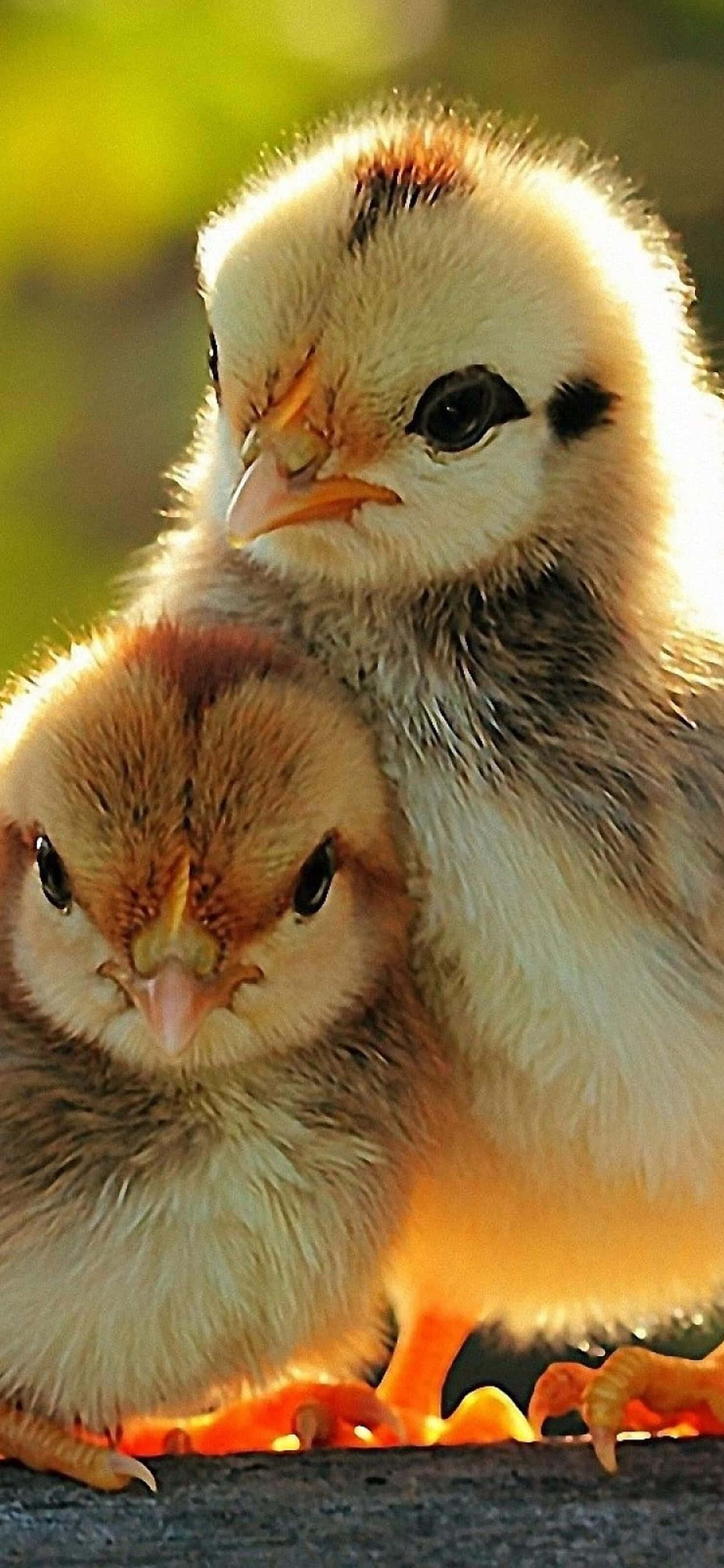 fluffy chicks, orange beaks, orange feet, 2K Phone Wallpaper