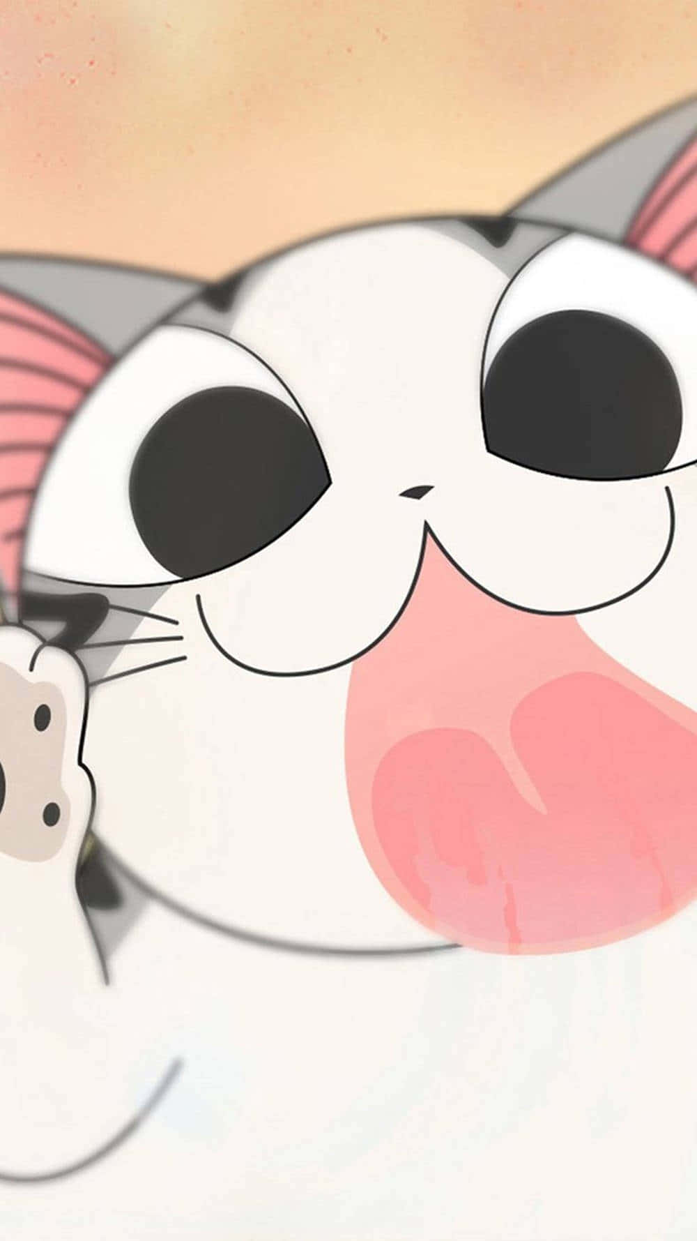 cartoon cat, big eyes, pink tongue, HD Phone Wallpaper