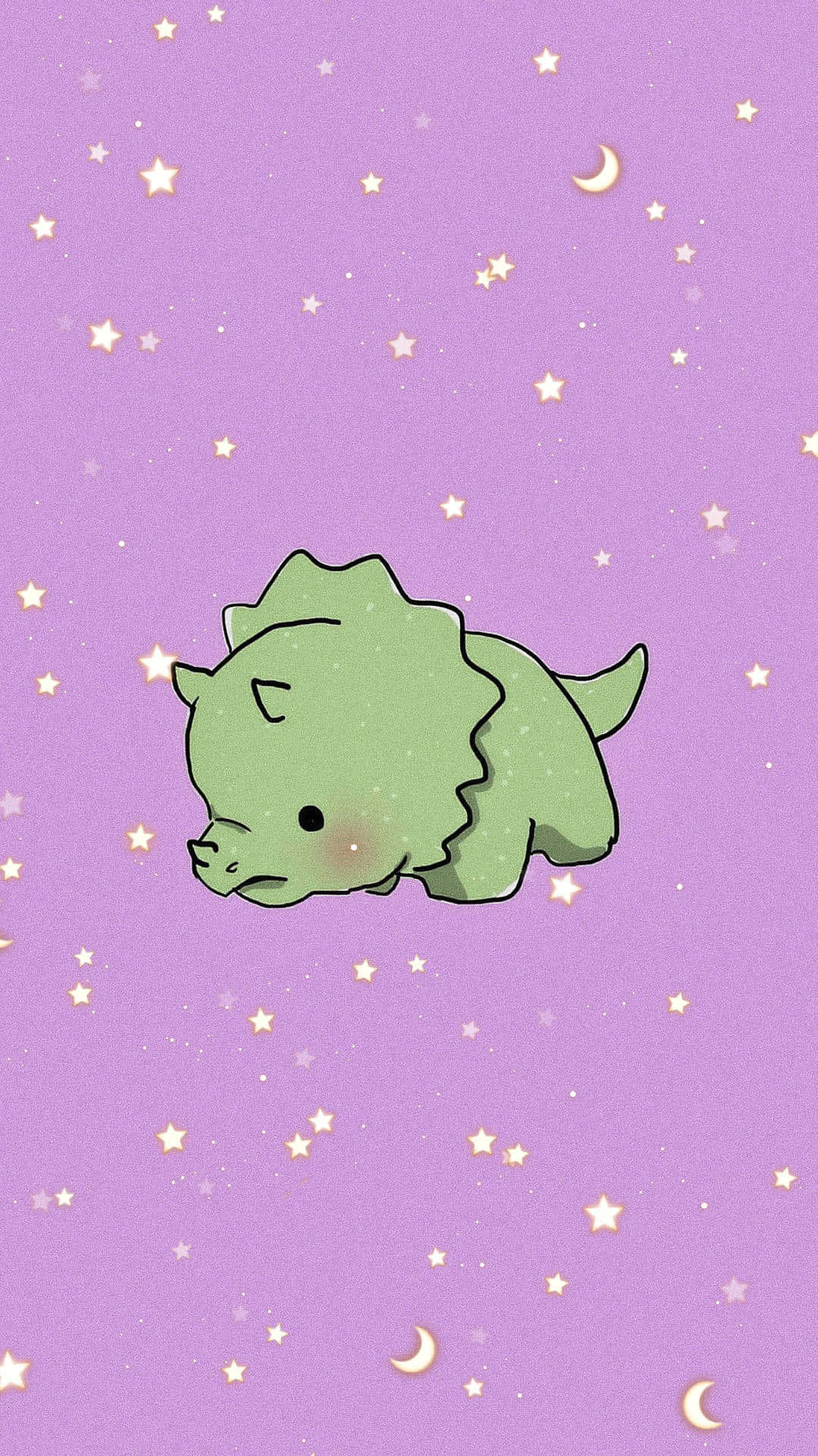 cute green dinosaur, purple background, starry purple sky, Full HD Phone Wallpaper