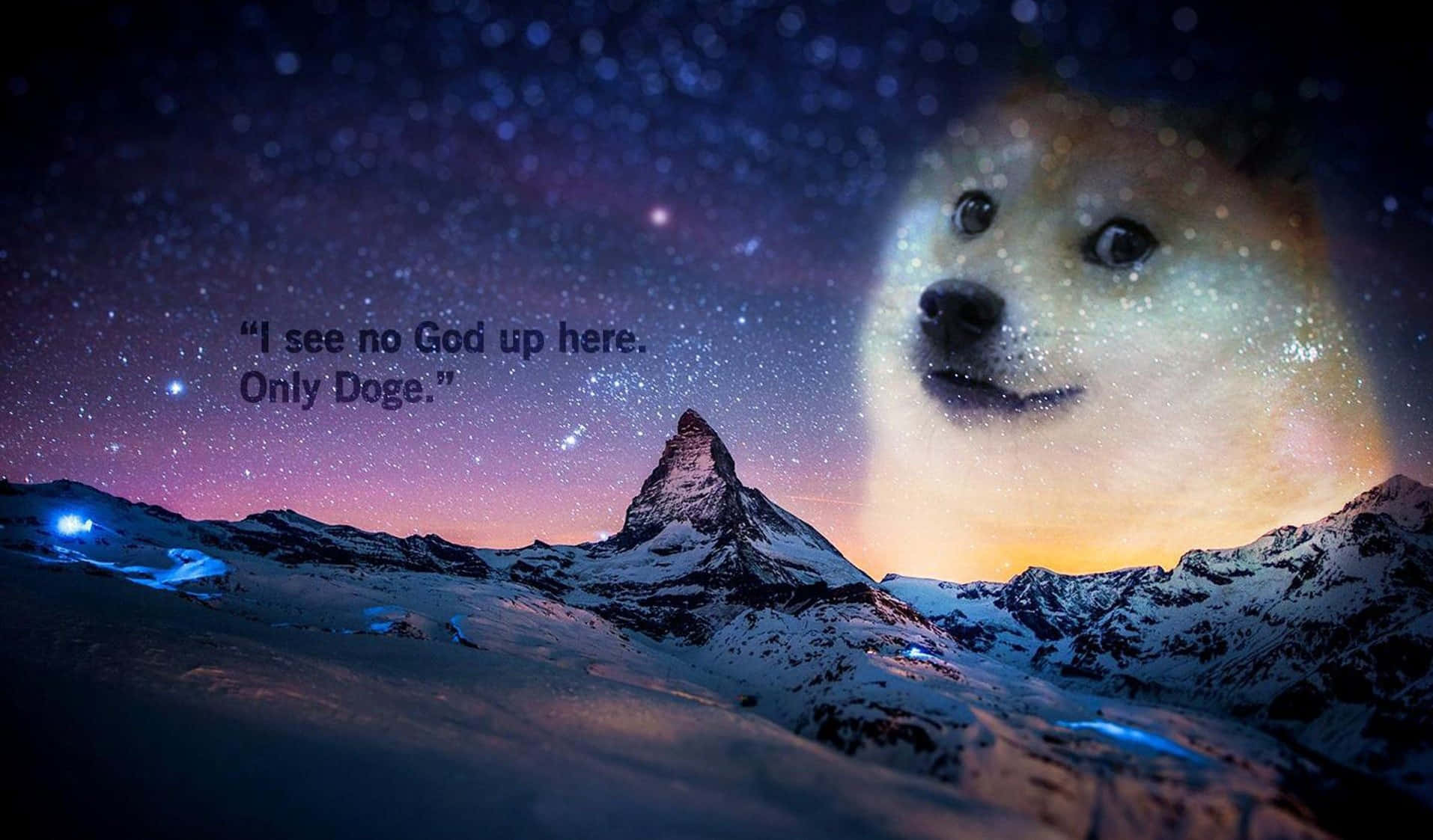 snowy mountain peak, starry twilight sky, giant doge face, HD Desktop Wallpaper