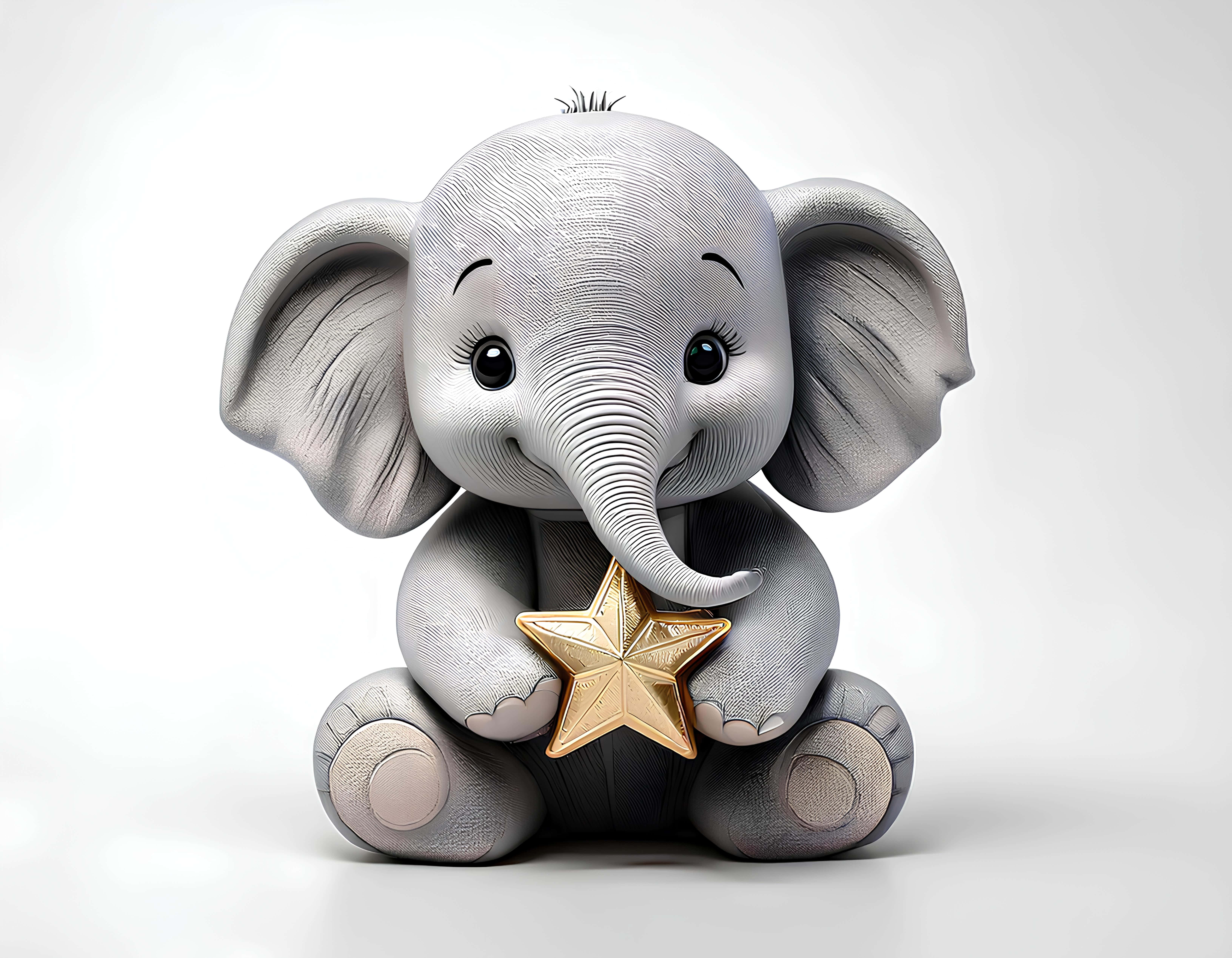 minimalist baby elephant, gray elephant figurine, shiny gold star, 5K Desktop Wallpaper