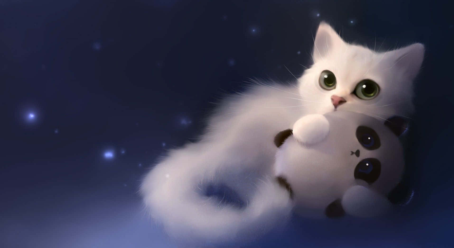 Cute Animals Cartoon, kitten, panda plush toy, HD Desktop Wallpaper