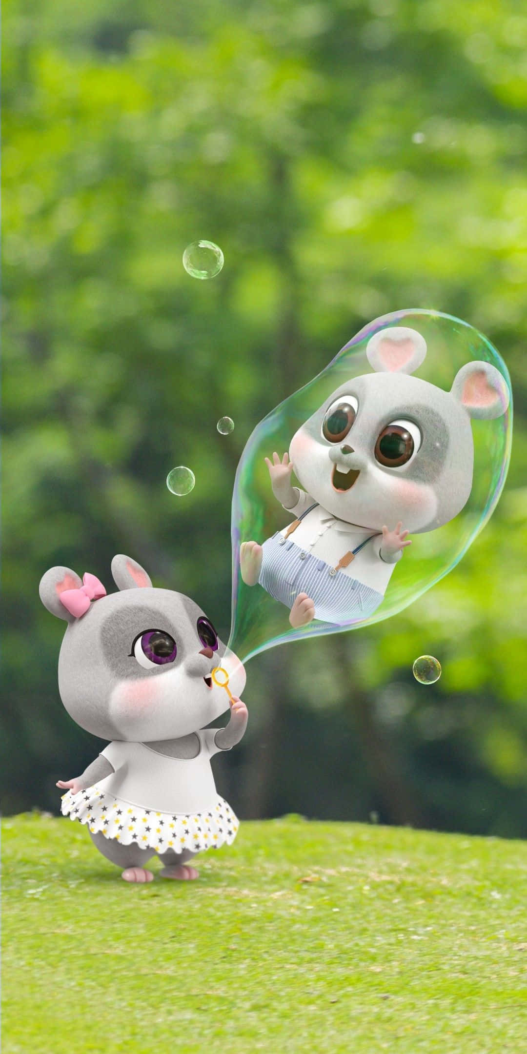 Cartoon Animal Mice With Bubbles, hamster girl, hamster boy, Full HD Phone Wallpaper