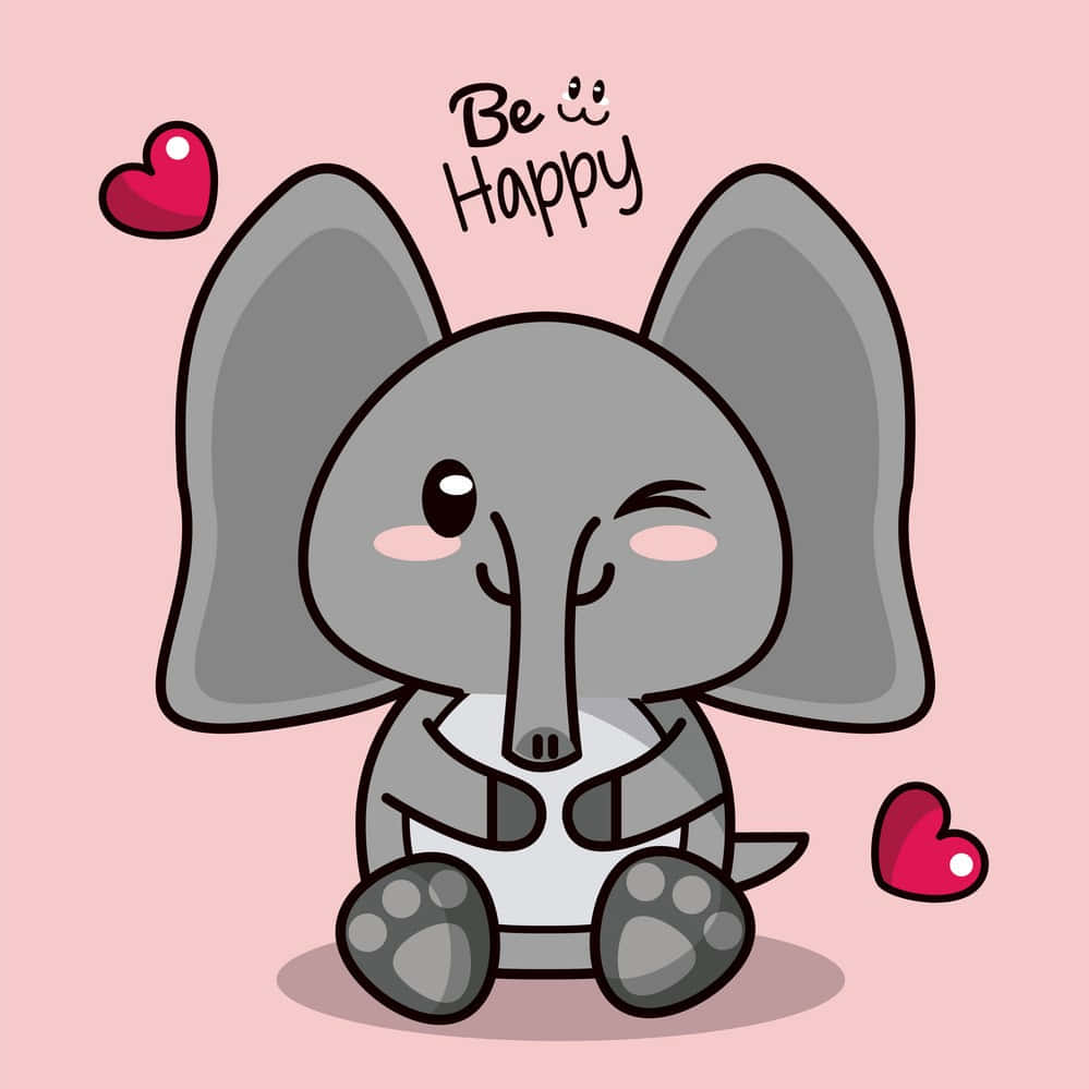 cute elephant, romantic greeting, gray cartoon elephant, SD Desktop Wallpaper